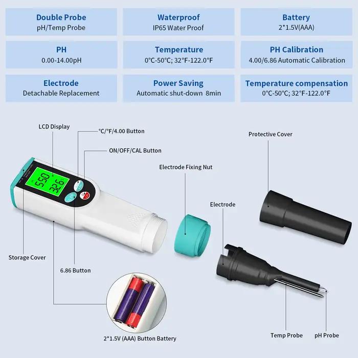 Yieryi Smart Food PH Meter avec étalonnage et protection de la sonde UAE Kit YY-2023 Fromage Viande Fruits Moniteur de qualité de l'eau Testeur