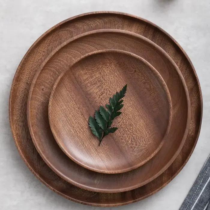 Assiette ronde en bois de Style japonais