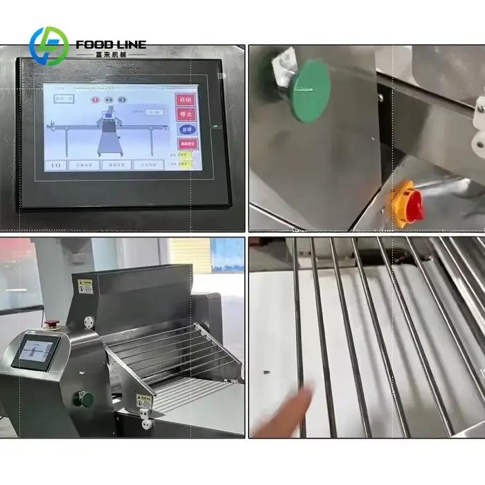 Laminoir à pâte électrique personnalisé entièrement automatique pour transformation alimentaire, boulangerie, snackerie, capacité de roulement 12kg, plage d'épaisseur 1-48mm, acier inoxydable, contrôle PLC