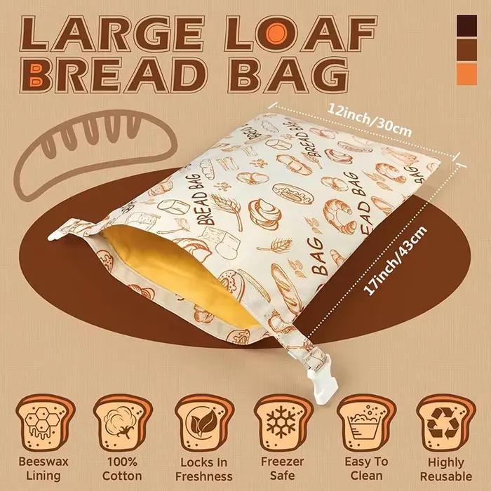 Sac à pain au levain en cire d'abeille réutilisable pour conserver le pain frais et moelleux occassions familiales et cadeaux pour les amateurs de pain