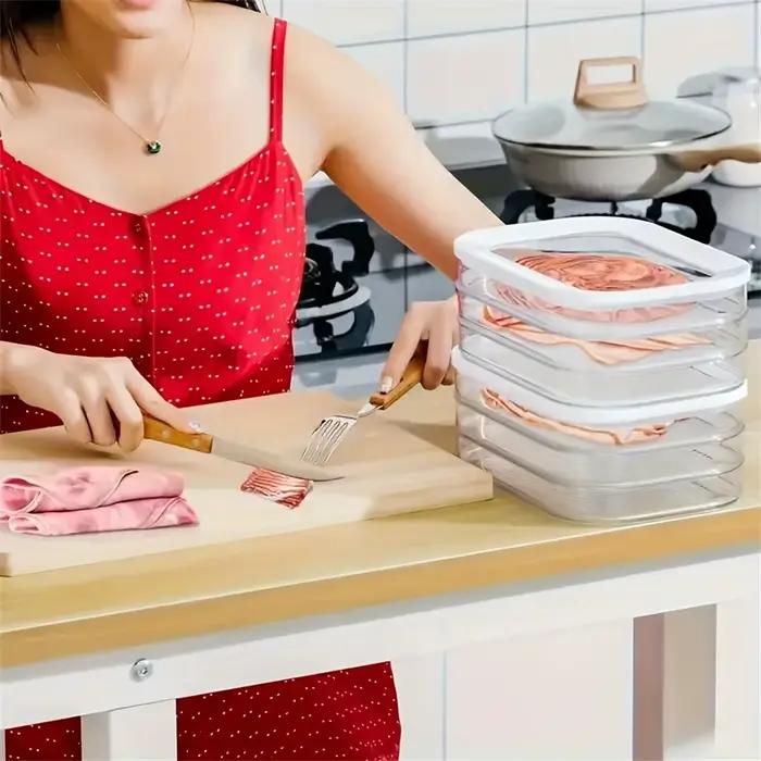 Boîte de conservation empilable pour réfrigérateur avec couvercle transparent, organisateur de réfrigérateur pour charcuterie, bacon, fromage et préparation quotidienne des repas