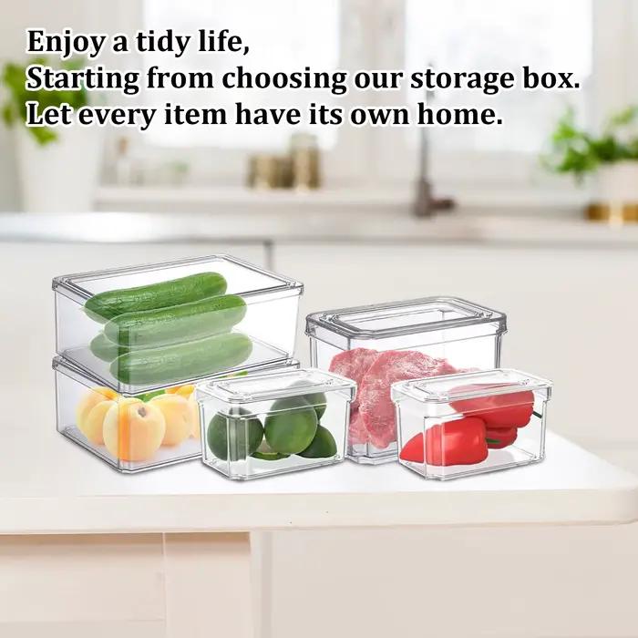 Nouveau bac organisateur de réfrigérateur empilable, boîte de stockage des aliments avec poignée, garde-manger en plastique transparent, outil d'organisation de congélateur de nourriture
