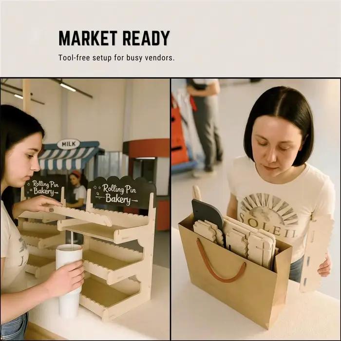Présentoir à biscuits en bois avec tableau noir pour boulangeries