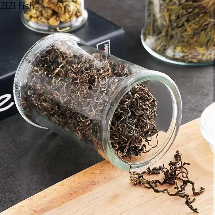 Bocaux en verre scellés transparents minimalistes, pots de rangement avec veds, caddie à thé, pots à bonbons, décoration de bure