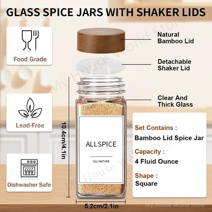 Ensemble de 13 Pots à Épices en Verre avec Couvercles en Bambou pour Organiser et Décorer Pratiquement et Esthétiquement Votre Cuisine Occasions Spéciales À Offrir
