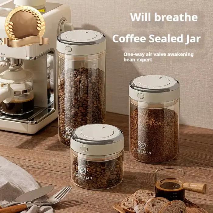 Pot scellé sous vide de grains de café de qualité alimentaire avec traqueur de date et conteneurs de stockage de valve