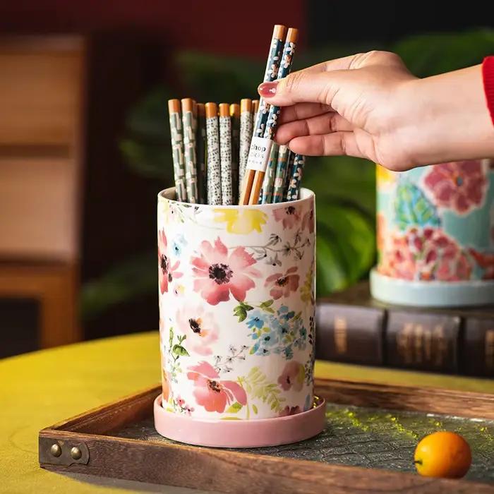 Fournitures de rangement de cuisine en céramique, porte-baril de baguettes, porte-couteau, cuillère et fourchette, pot de rangement de fleurs pour une organisation élégante