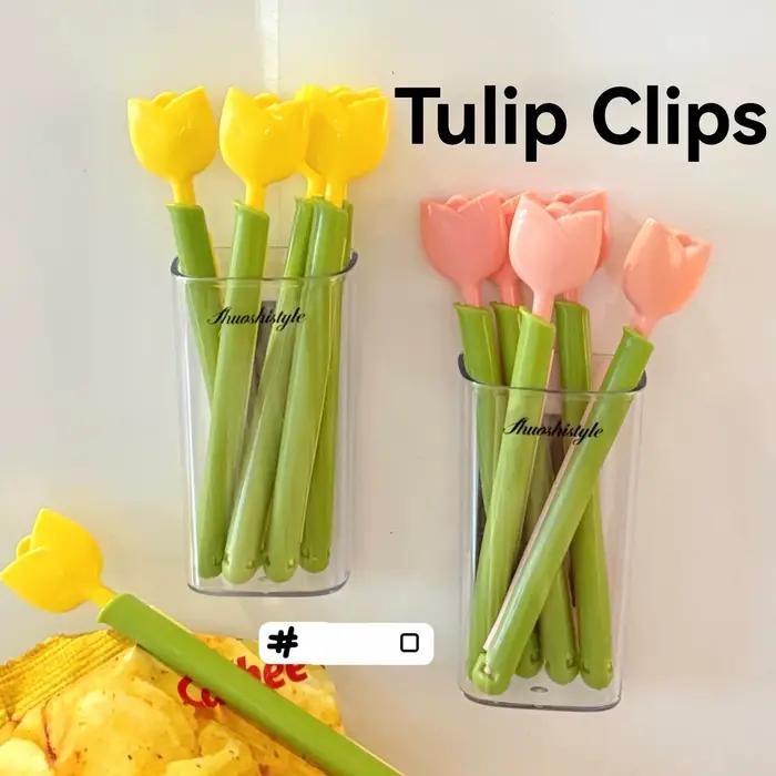 Lot de 5 pinces magnétiques en forme de tulipe, anti-humidité et conservatrices de fraîcheur, outil indispensable pour sceller les sachets de collations