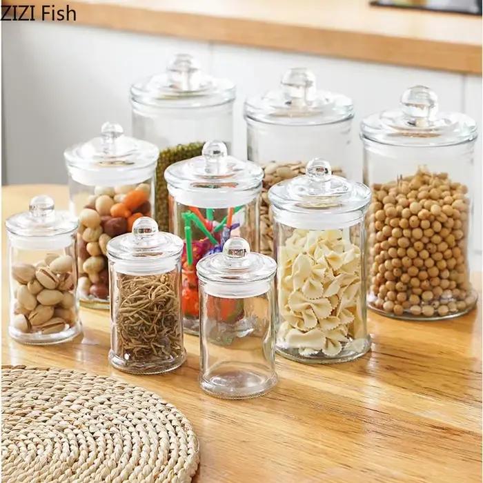Bocaux en verre scellés transparents minimalistes, pots de rangement avec veds, caddie à thé, pots à bonbons, décoration de bure