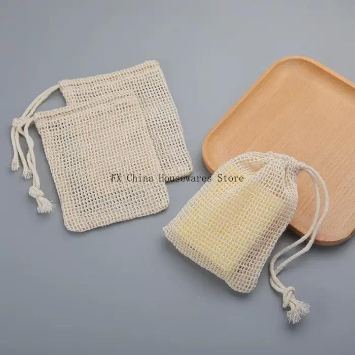Sac à savon en coton naturel fait main, écologique, en maille, pour le nettoyage du corps et les soins de la peau