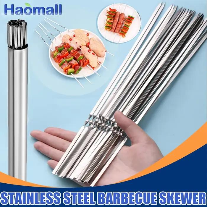 Brochette de Barbecue en acier inoxydable, brochettes de Barbecue réutilisables, bâton de fer Kebab pour Camping en plein air, outils de pique-nique, outils de cuisine