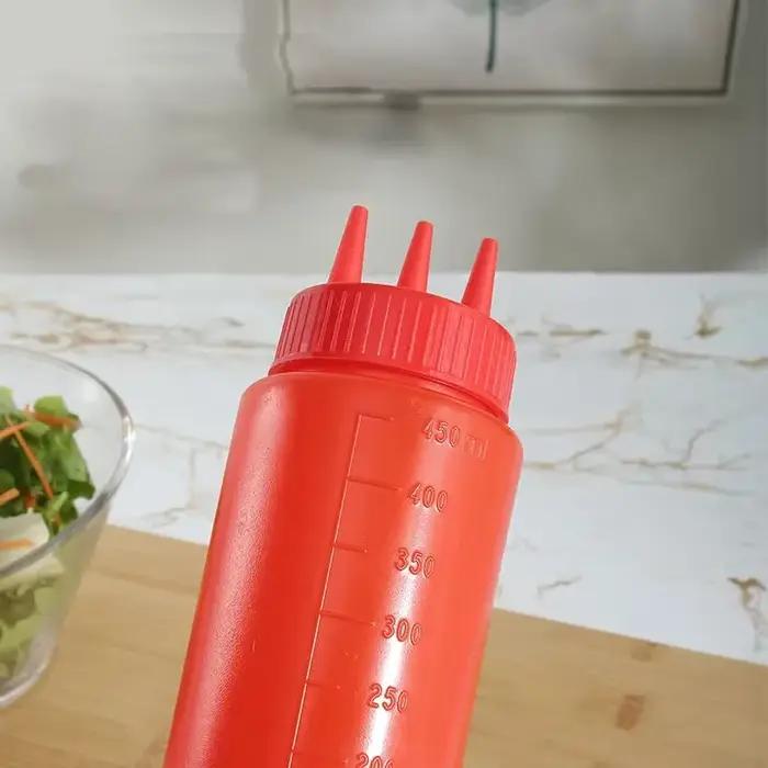 Bouteille à presser à 3 trous de 360 à 800 ml en plastique PE/PP, distributeur de sauces pour cuisine et occasions spéciales