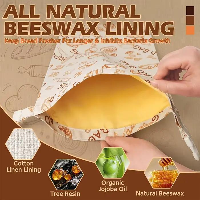 Sac à pain au levain en cire d'abeille réutilisable pour conserver le pain frais et moelleux occassions familiales et cadeaux pour les amateurs de pain