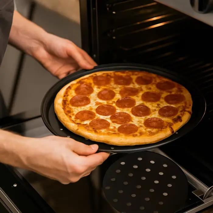 Ensemble de poêles à Pizza perforées en acier au carbone, plaque de cuisson antiadhésive de 10/11/12 pouces, outils de cuisson ronds à usage Mupti, croustillant et pétillant