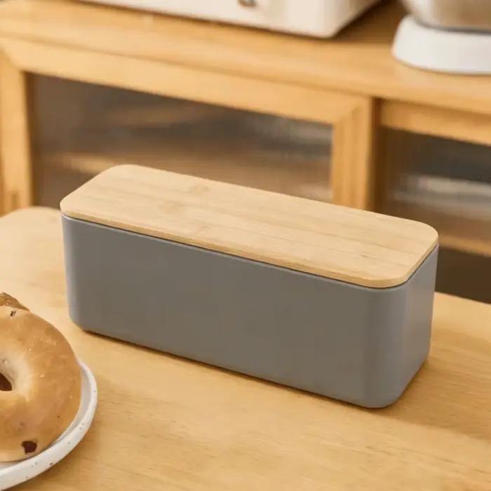 Boîte à pain avec couvercle en bambou, forme rectangulaire, pour le stockage des aliments, gain de place, protection de la fraîcheur, design écolo, usage polyvalent, cadeau idéal pour la maison
