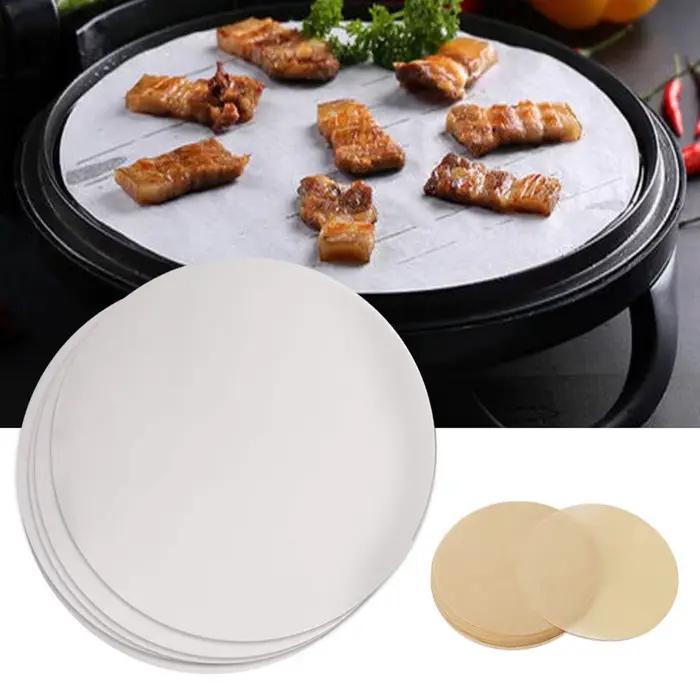 Plaques de papier parchemin ronds pour barbecue et cuisson à la poêle diamètre 15cm 20cm 23cm 100 pièces usage unique pour soirées et fêtes en famille ou entre amis