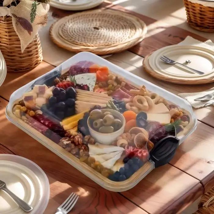 Plateau en bambou, planche à charcuterie en bois avec couvercle en acrylique transparent