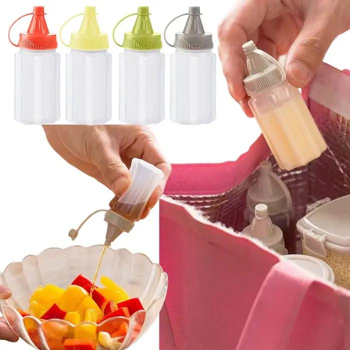 Mini bouteille à presser en plastique pour Sauce, vinaigre, condimento, récipients pour condiments, salade, Barbecue Portable en plein air, outil de cuisine pour épices, 4 pièces