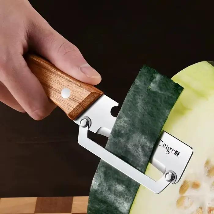 Éplucheur en acier inoxydable avec manche en bois pour éplucher et trancher des fruits et légumes | Fonctionnement