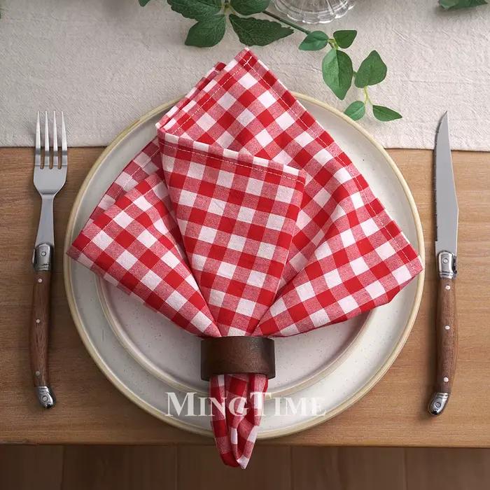 Lot de 4 serviettes de table en coton à carreaux vichy 42x42cm pour mariage, Noël, fête - Rouge, Noir, Jaune, Kaki, Bleu Poussière