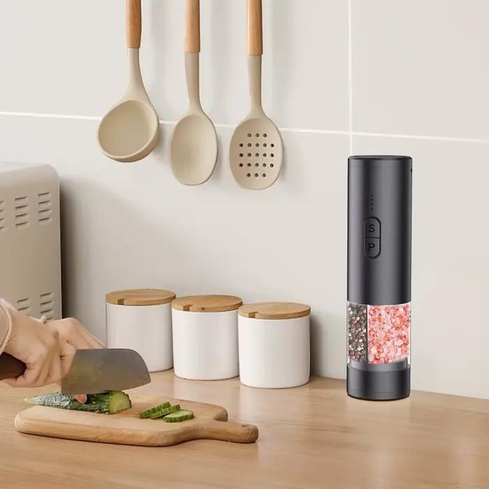 Moulin à sel et à poivre électrique automatique 2 en 1, double chambre avec têtes de broyage séparées, moulin réglable USB pour la cuisine