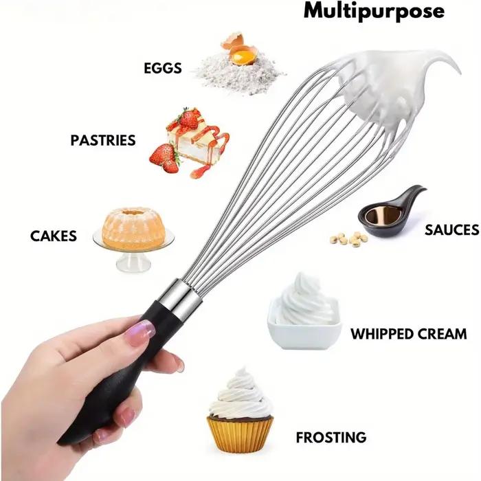 Fouet en acier inoxydable durable avec poignée en silicone confortable, batteur pour producteurs spécifiques à la cuisson, parfait pour mélanger et battre