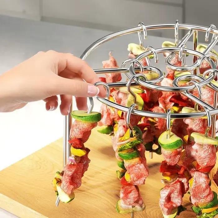 Grille verticale en acier inoxydable pour friture à air et barbecue, avec brochettes suspendues