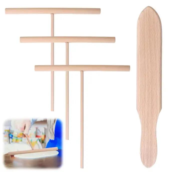 ABUN-ensemble de spatules bâtons en T en bois pour étaler la pâte à crêpes, ensemble de 8 ustensiles pour crêpière uniforme, out