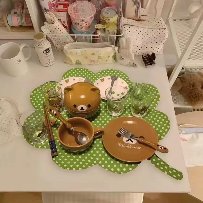 Napperon japonais trèfle à quatre feuilles, décoration de bureau, tapis de table, accessoires photo, toile de fond pour la présentation de plats, nappe