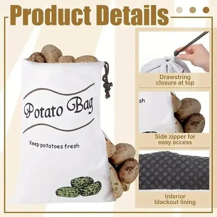 Sac de rangement pour pommes de terre et oignons organisateur de fruits légumes frais sacs toile cordon réutilisables grande capacité deco cuisine moderne style élégant pour stockage et présentation