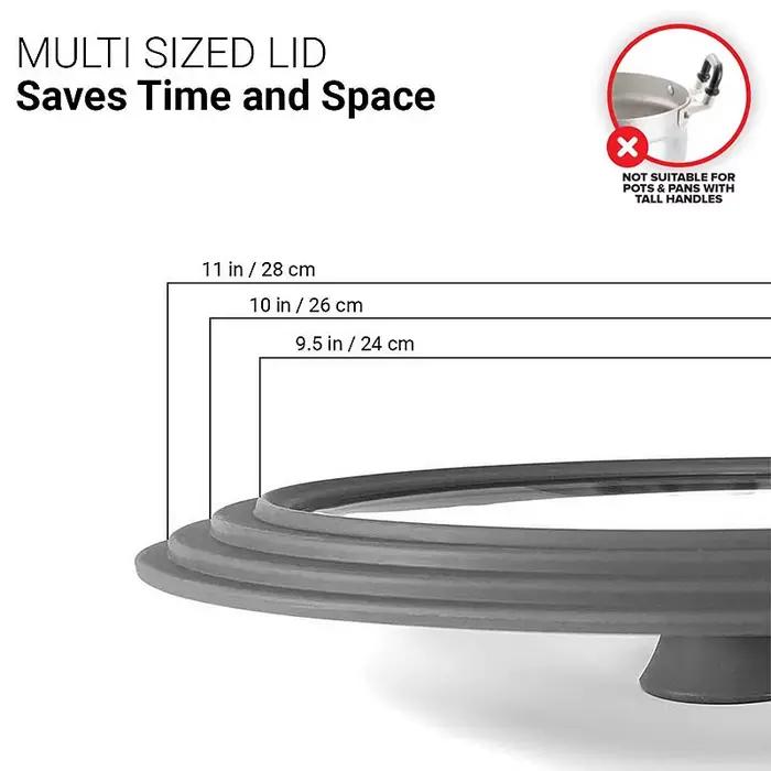 Couvercle universel en verre trempé avec bord en silicone résistant à la chaleur pour casseroles et poêles diamètres 24 cm 26 cm 28 cm occasions spéciales