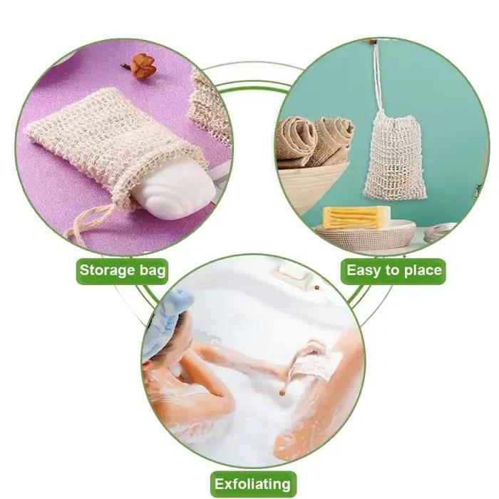 1/5/10 sac à savon de douche économiseur de savon sacs à savon faits à la main sacs à savon en Sisal maille naturelle économiseur de savon support de pochette