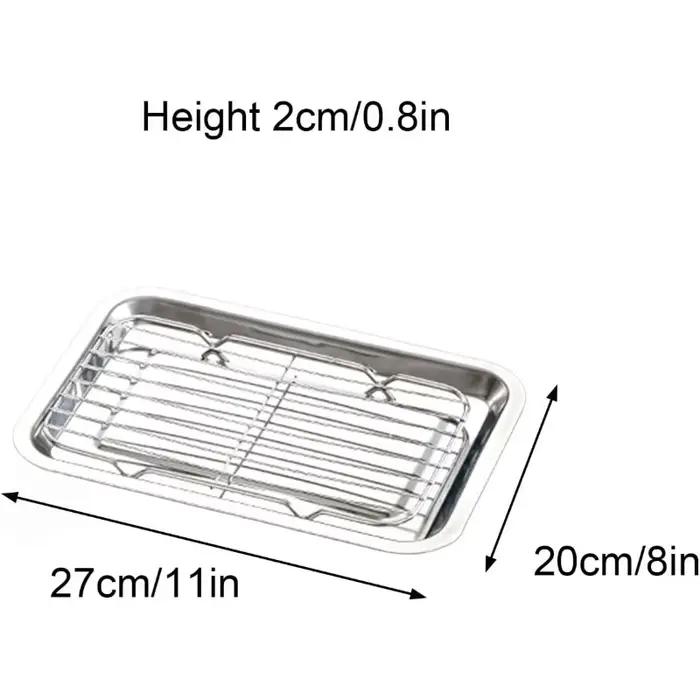 Plateau rectangulaire en acier inoxydable avec grille de drainage d'huile