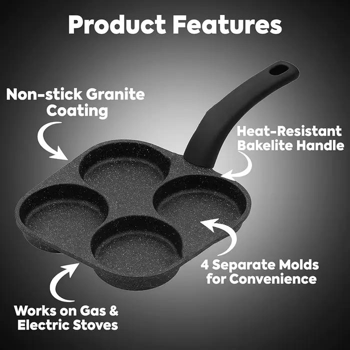 Poêle à œufs antiadhésive, cuiseur à œufs 4 tasses, adapté aux cuisinières à gaz et aux plaques à induction