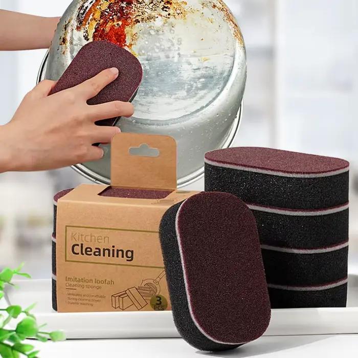 Brosse éponge émeri Double face, éponge de nettoyage magique de cuisine pour enlever la rouille, des Pots et des poêles, outils de nettoyage, 5/3/2 pièces