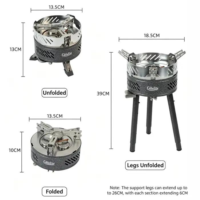 Réchaud de camping portable à gaz, brûleur séparé, tube de préchauffage, 8800W haute puissance, pare-vent, pieds pliables, au butane, pour la randonnée et la pêche