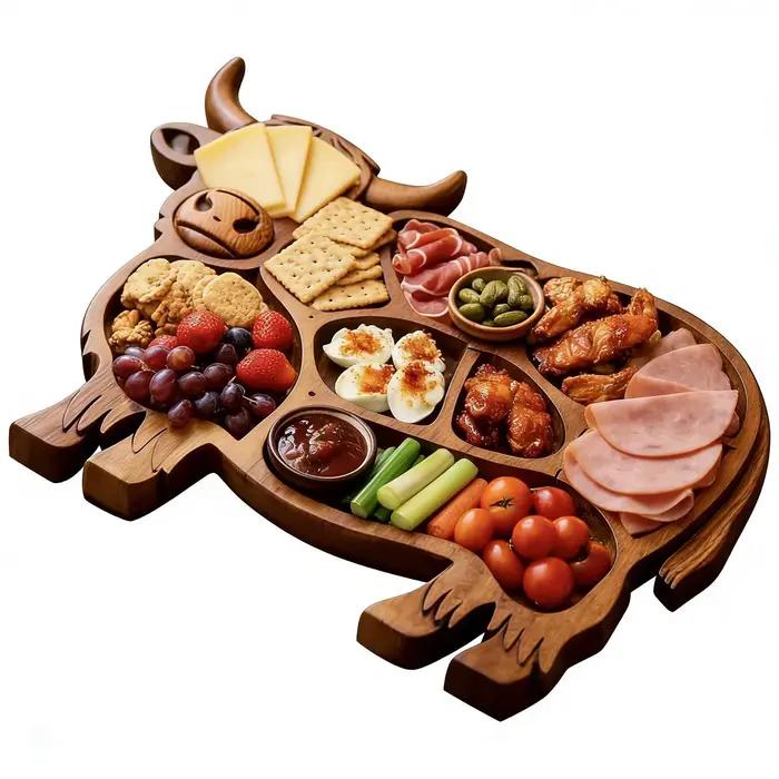 Planche à charcuterie en bois naturel motif vache des Highlands plateau rustique pour service de fromage fruit et amuse-gueules occasions spéciales et quotidienne