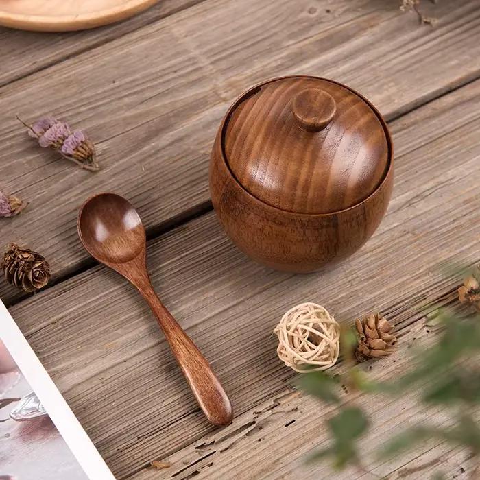 Pot d'assaisonnement en bois, récipient à épices, bidon de saveurs, pot de sel