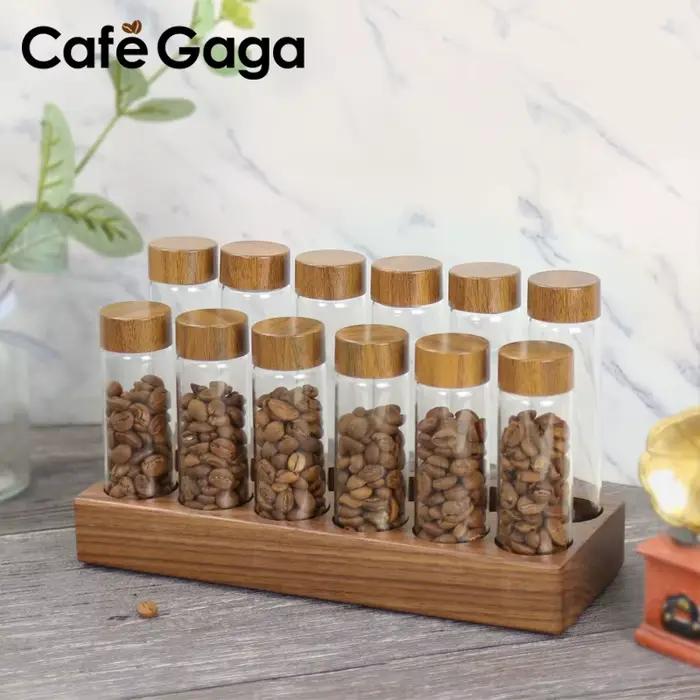 Petite bouteille en verre scellée en bois de hêtre, stockage de grains de café, album, base poreuse, affichage créatif Mars, accessoires précieux