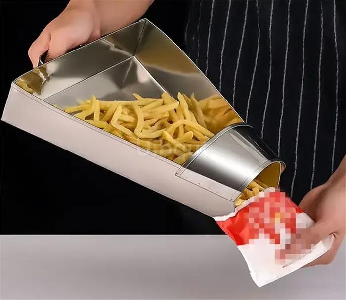 Outil de cuisine en acier inoxydable, pelle à frites, ustensile de cuisine, outil d'emballage pour frites, simple Double poignée