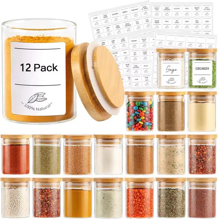 Pots à épices en verre de 4oz avec couvercles en bambou