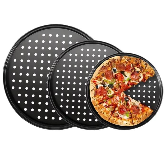 Ensemble de poêles à Pizza perforées en acier au carbone, plaque de cuisson antiadhésive de 10/11/12 pouces, outils de cuisson ronds à usage Mupti, croustillant et pétillant