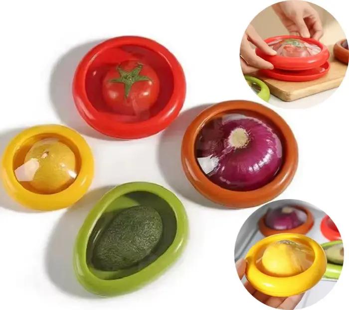 Conserves de fruits et légumes Conteneurs à couvercle transparent - Rouge Vert Orange Jaune Gardeurs scellés pour Avocat Tomate Oignon Citron