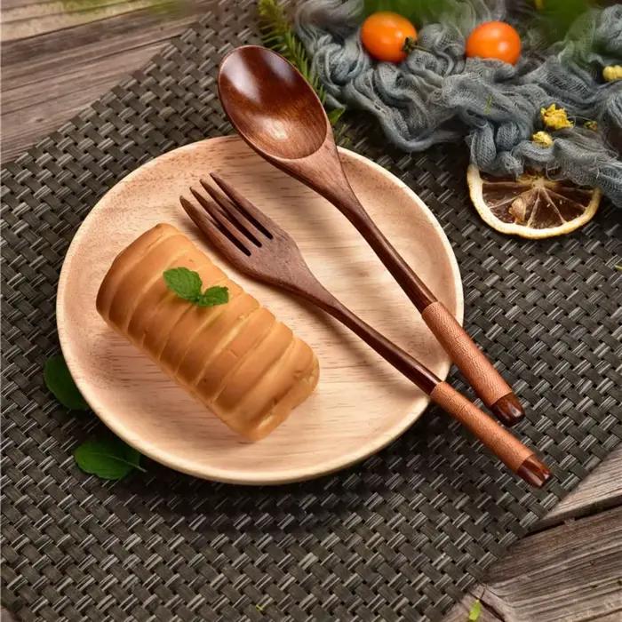 Cuillère et fourchette en bois pour céréales et soupe de riz à la japonaise respectueuses de l'environnement pour petit-déjeuner et cadeaux d'anniversaire