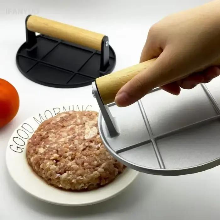 Presse à burger en fonte avec poignée en bois