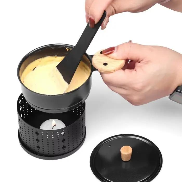 Chaudière à beurre cylindrique coupe-vent antiadhésive avec pelle poignée Anti-brûlure four à Raclette au fromage cuisson