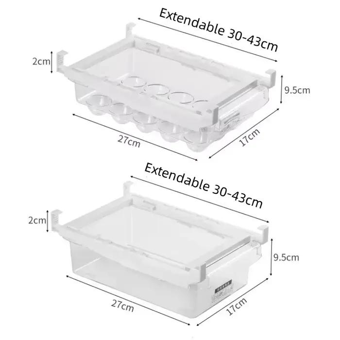 Boîte de rangement transparente pour tiroir de réfrigérateur en plastique extensible pour fruits, légumes, œufs et autres aliments occasions spéciales et quotidienne