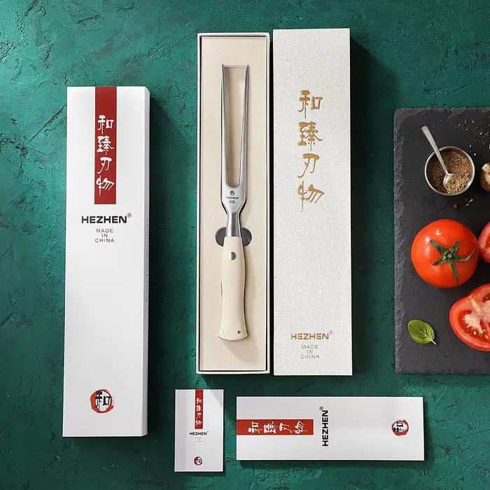 Fourchette à viande HEZHEN série élégante acier inoxydable 340 poignée G10 pour barbecue occasions spéciales cuisine de qualité