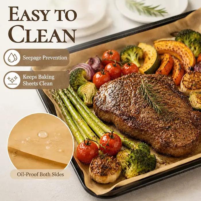 Feuilles de papier sulfurisé pré-découpées antiadhésives non blanchies pour la cuisson et les plaques de cuisson utilisation au four et à la friteuse à air occasions spéciales et quotidiennes