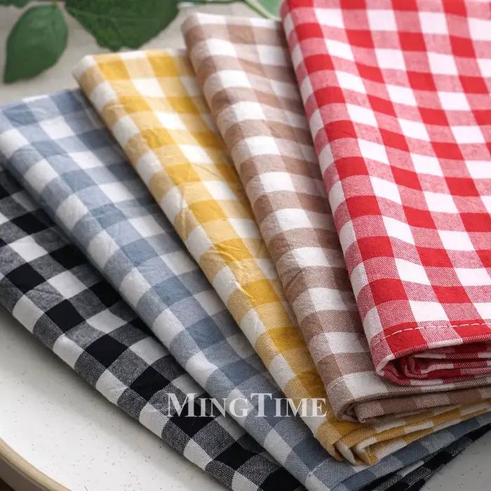 Lot de 4 serviettes de table en coton à carreaux vichy 42x42cm pour mariage, Noël, fête - Rouge, Noir, Jaune, Kaki, Bleu Poussière